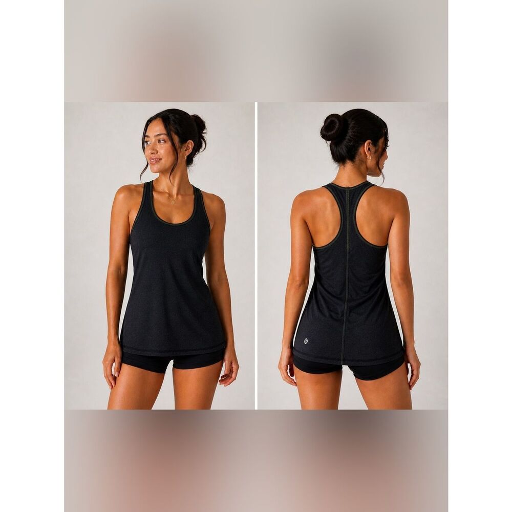 Lululemon Black Racerback Tank Top Ruched Athletic Yoga Size 4